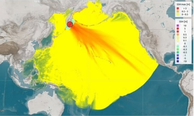 Peta dampak gelombang tsunami gempa Rusia. [Istimewa]